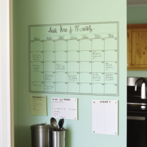 training dry erase wall calendar drawn on a light green backdrop