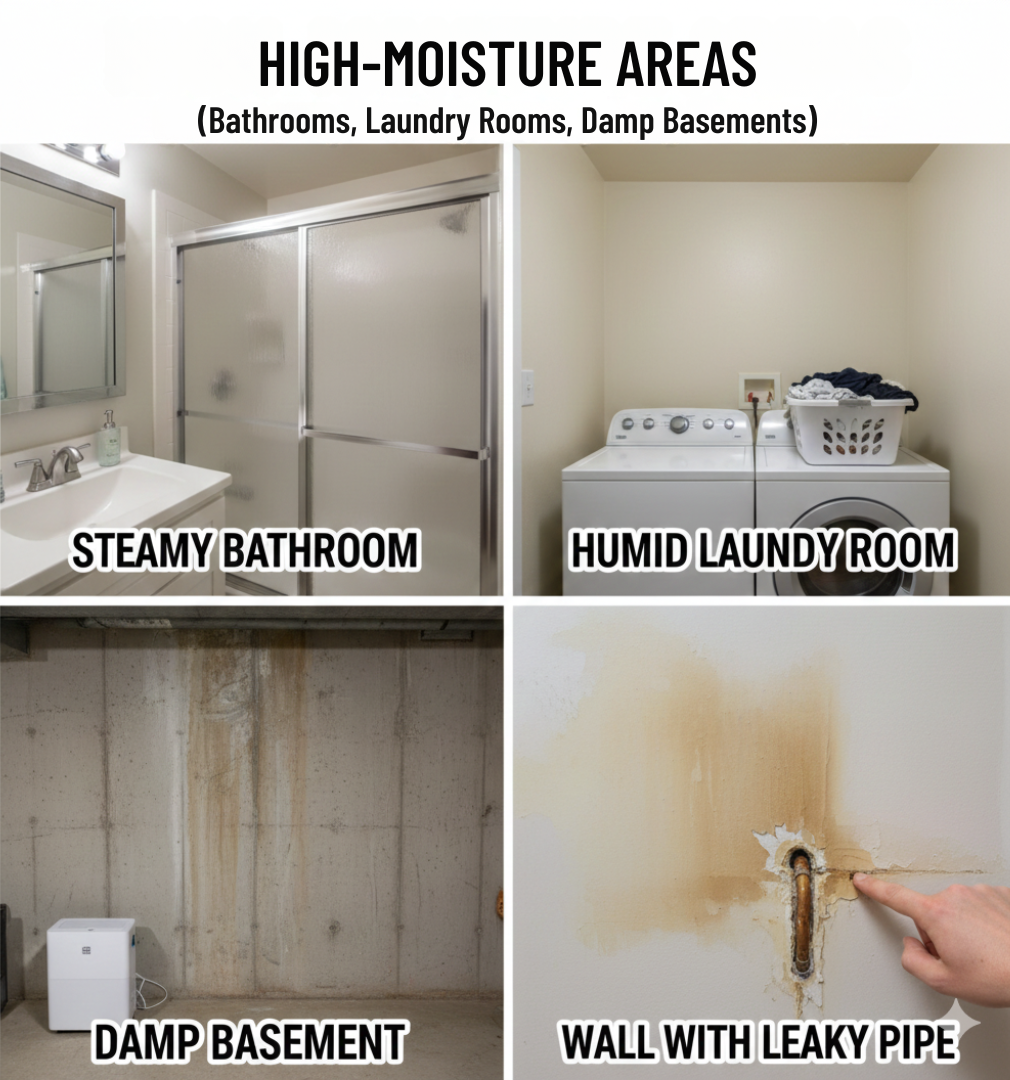 Where NOT to Use Whiteboard Paint - Textured Walls - High-Moisture Areas (Bathrooms, Laundry Rooms, Damp Basements)