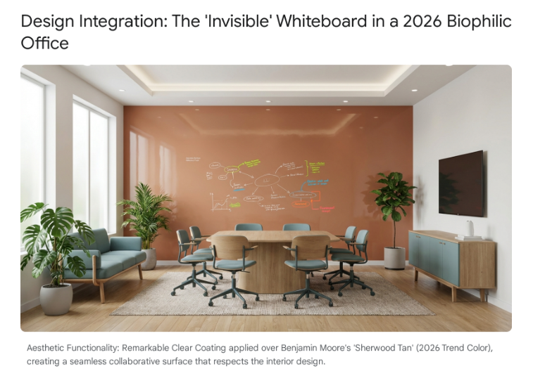 the invisible whiteboard wall in a 2026 biophilic office