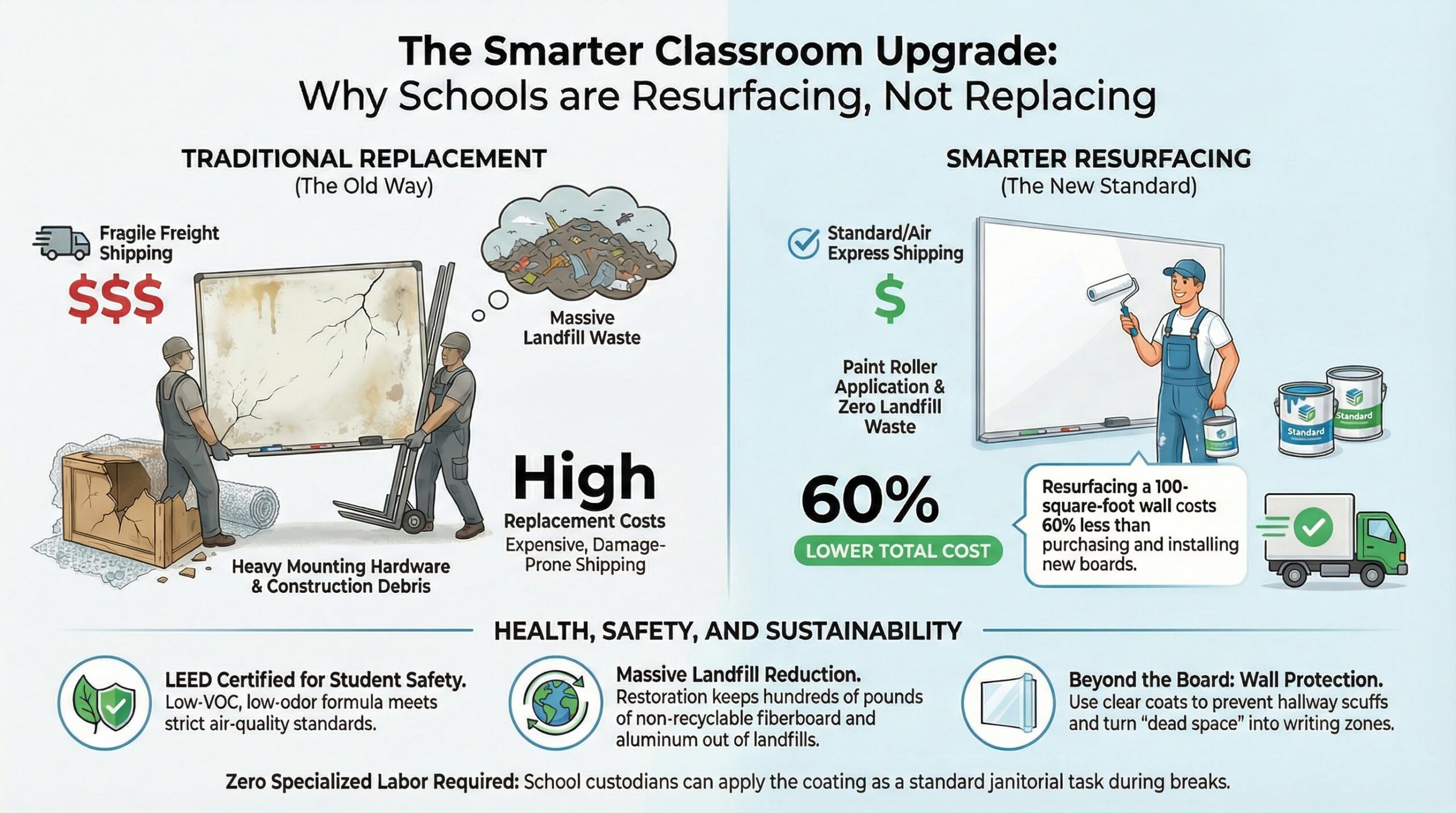 Using Whiteboard Paint to Repair Ghosted Boards and Protect School Property