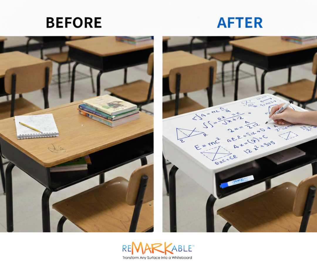 transform a desk or tabletop into a whiteboard surface 