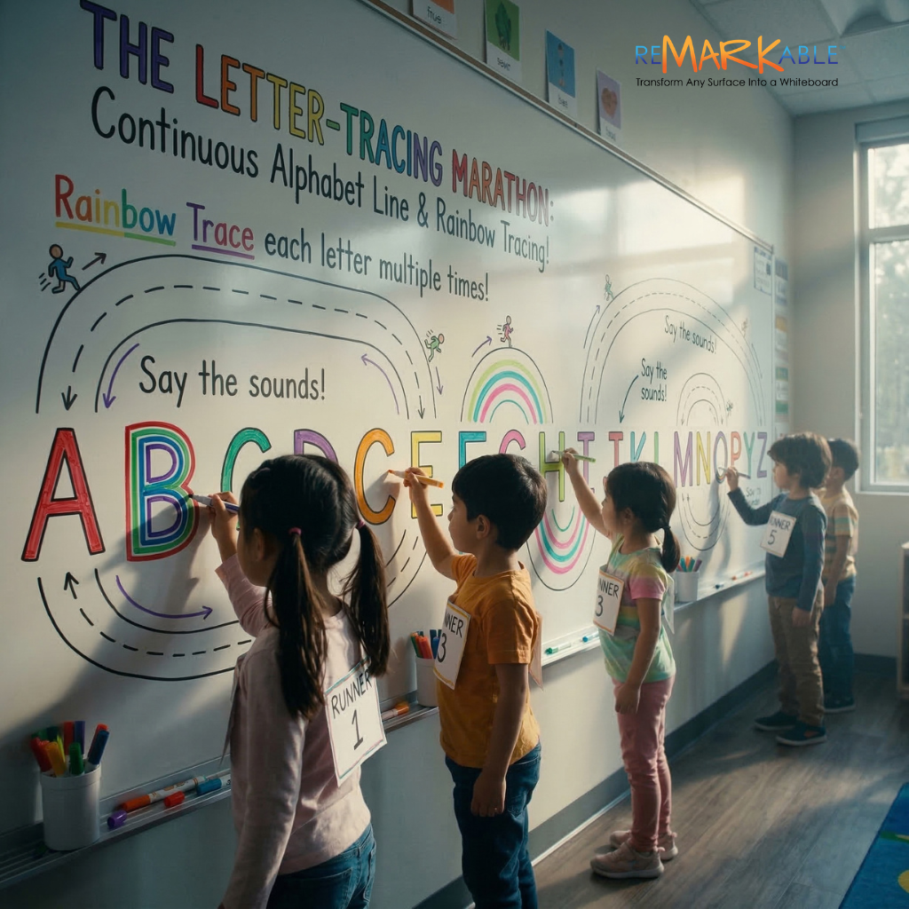 The Letter-Tracing Marathon using Whiteboard Wall