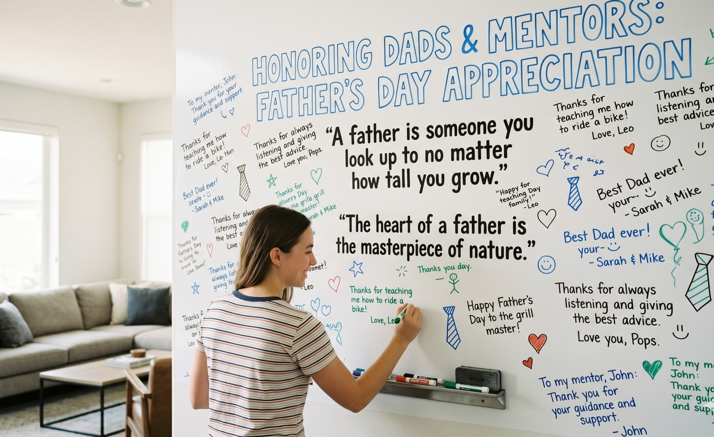 fathers day quotes on whiteboard wall